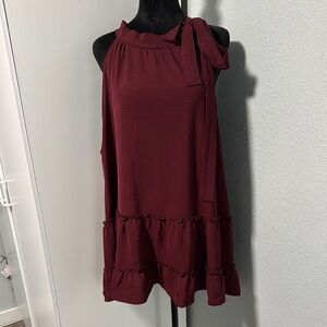 Women’s Bow-Shoulder Ruffle Hem Blouse - Burgundy
